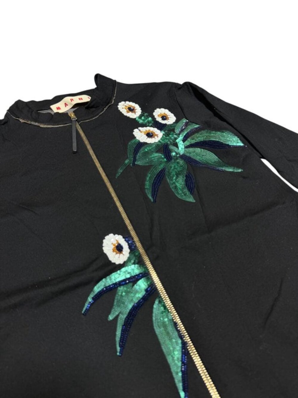 Marni Black Zip Jacket Floral Sequin Embellished Size 40 Designer Statement Coat - Picture 2 of 6